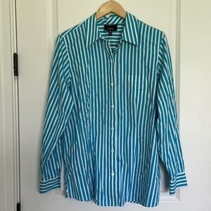 Foxcroft Women’s Non-Iron Fitted Striped Shirt Turquoise/White 16